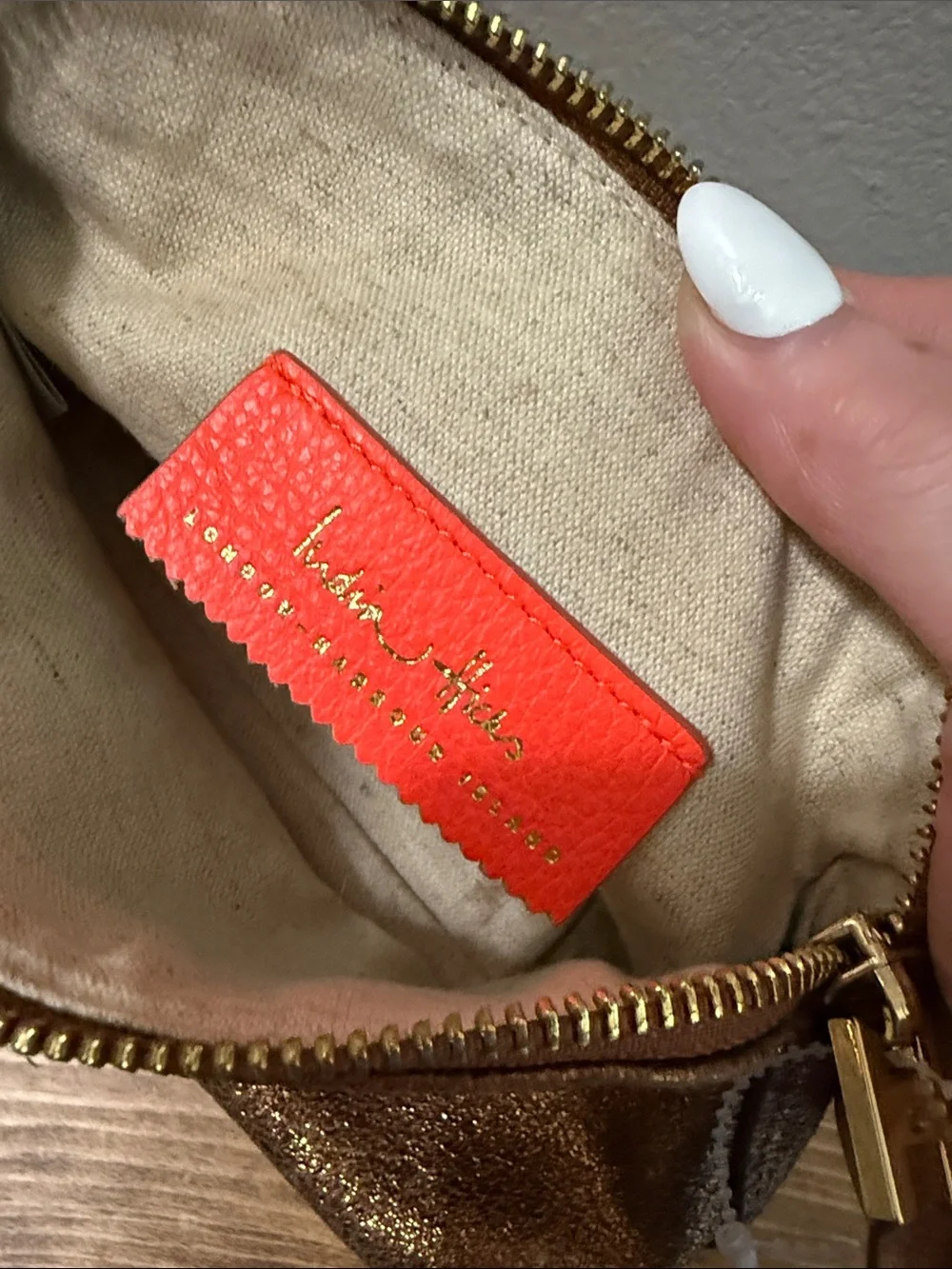 India Hicks Bronze Firefly Metallic Cosmetic Pouch w/ Dust Bag